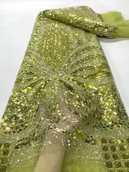 Роскошная Африканская Свадебная Кружевная ткань с тяжелым бисером 2023 Года, Высококачественная Нигерийская ткань из французского тюля С пайетками Для вечернего платья