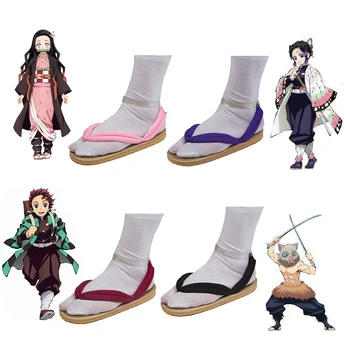 Обувь Demon Slayer Nezuko, включая носки с двумя носками, обувь для Косплея в стиле Аниме Kimetu No Yaiba Tanjirou Inosuke Kochou Shinobu на Хэллоуин