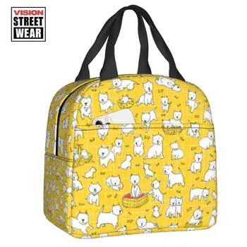 Утепленные сумки для ланча с Вест-Хайленд-уайт-терьером для работы, школы, с рисунком собаки Вести, термокружка, ланч-бокс для детей