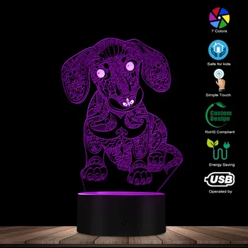 Современный прекрасный 3D щенок таксы Персонализированная новинка Декоративное ночное освещение на заказ с настольной лампой для изменения цвета подарок для собаки