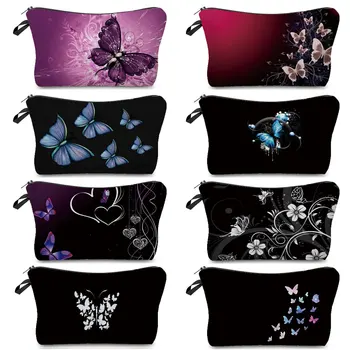 Красивая Женская сумка, модные косметические сумки с теплопередачей, Милая косметичка с бабочкой, органайзер для печати, пенал на молнии