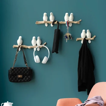 Настенные крючки в виде статуэток птиц из смолы, декоративные аксессуары для украшения дома, сумка для ключей, сумочка, Вешалка для одежды, Настенная вешалка для одежды