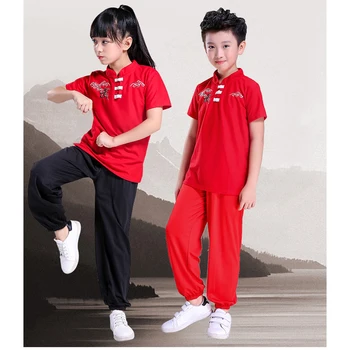 Традиционная униформа кунг-фу в китайском стиле, топы + комплект брюк для детей, Ретро-современная одежда для занятий боевыми искусствами, практика тайцзи