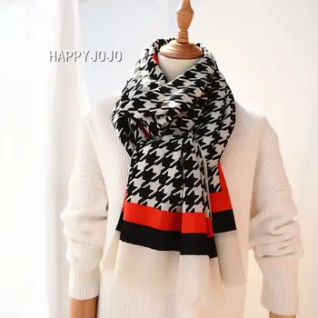 шерстяная шаль высокого качества, классический красно-белый длинный шарф в виде хаундстута, накидка, тонкая мягкая шикарная модная повседневная одежда из пашмины для женщин или леди