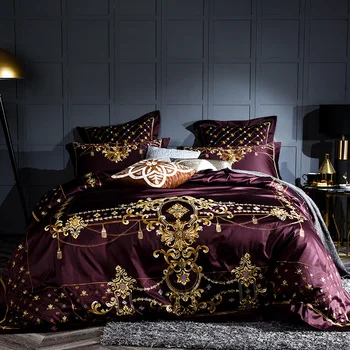 Juego de cama de lujo sedoso de algodón egipcio, juego de sábanas de matrimonio y King size, Sábana bajera, parrure de lit