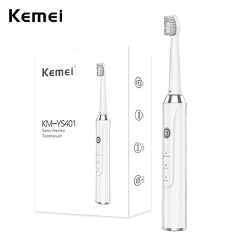 Звуковая Зубная щетка Kemei Для взрослых Автоматическая электрическая зубная щетка USB Перезаряжаемая с заменой 3 головок IPX7 Водонепроницаемая 3 режима