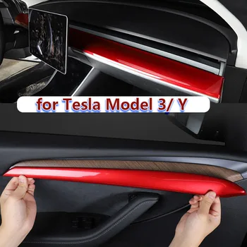 Для Tesla Model 3 Y 2023 Дверная отделка Крышка панели приборной панели Model3 аксессуары для интерьера ABS наклейка для украшения приборной панели из углеродного волокна