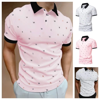 Новый стиль 2023, летняя мужская футболка-поло с отложным воротником, Высококачественные повседневные дышащие футболки с короткими рукавами и принтом