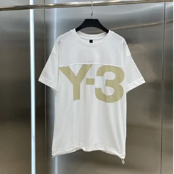 Y-3 Y3 Yohji Yamamoto, Новая Летняя стильная футболка с буквенным принтом, круглым вырезом и коротким рукавом Для мужчин И Женщин, Простая Повседневная футболка