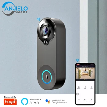 1080P WiFi Видеодомофон Дверной звонок Камера Tuya Smart Video Дверной звонок безопасности Двухстороннее аудио Работает с Alexa Echo Show Google Home