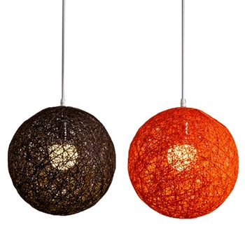 2X Кофейно-Оранжевая Шаровая Люстра из бамбука, ротанга и пеньки с индивидуальным творчеством Сферический Ротанговый абажур-гнездо