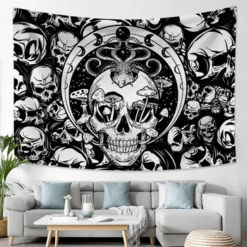 Черно-белый Гобелен Со Скелетом в виде гриба, Настенный Гобелен в стиле хиппи для спальни, гостиной, домашнего декора в общежитии