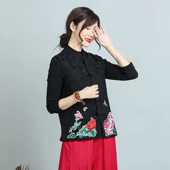 Китайская традиционная одежда Hanfu, костюм Тан, жилет, женский жилет без рукавов с цветочной вышивкой Hanfu, хлопковый льняной жилет, пальто, топ P1