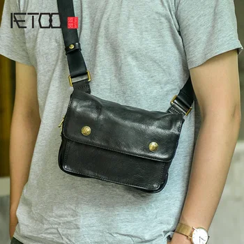 Мужская сумка-мессенджер из натуральной кожи AETOO, многофункциональная нагрудная сумка в стиле ретро, кожаная мини-сумка через плечо