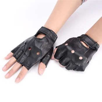1 пара черных кожаных перчаток в стиле панк-хип-хоп из искусственной кожи с квадратными ногтями, теплые зимние перчатки без пальцев