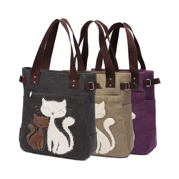 Женская бархатная холщовая сумка со стразами, сумка для хранения книг, Милая сумка с котом