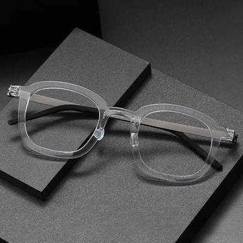 Прозрачная цветная оправа для очков из ацетата для мужчин и женщин, новые очки Linde с такими же титановыми очками, Оптические очки по рецепту