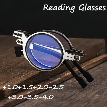 Металлические Складные Очки Для Чтения Мужские С Анти-Синим Светом Портативные Очки Для пресбиопии в Оправе Охлаждающие Очки с Футляром от + 1,0 до + 4,0