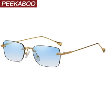Peekaboo квадратные солнцезащитные очки в оправе без оправы, маленькая оправа, красочные женские солнцезащитные очки для мужчин, золотые металлические градиентные линзы uv400 2021