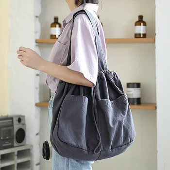 Японская Повседневная сумка с пряжкой на шнурке, Новая Модная Ретро-однотонная холщовая сумка на одно плечо, женская сумка