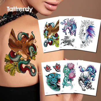 временные татуировки для девочек, татуировка змея, животные, лошадь, тигр, сексуальная татуировка для удаления, поддельные акварельные татуировки на спине, чтобы скрыть шрамы