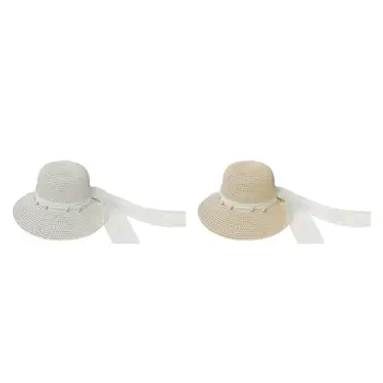 Женские соломенные шляпы, летняя пляжная кепка, легкая Упаковываемая лента, Широкополые шляпы с козырьком, панама для отдыха на открытом воздухе