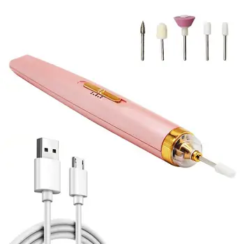 Электрическая Дрель для ногтей, USB Зарядка, Маникюрная машинка, Пилочка для ногтей, инструменты для полировки ногтей, Педикюр, форма для ногтей С 5 наконечниками для салона
