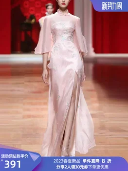Весна 2023, Новая Розовая вышивка с вырезом-стойкой, Улучшенное Нежное платье в китайском стиле Чонсам