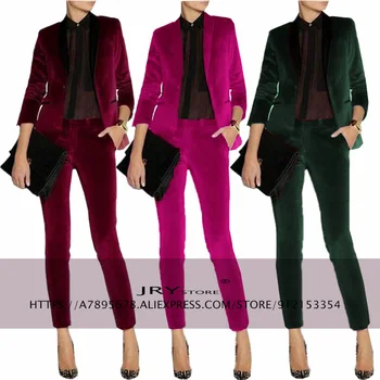 Women's Velvet Pant Suits Set Ladies Business Office Tuxedos Formal Work Wear спортивный костюм женск