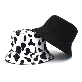 Новые модные Реверсивные черно-белые шляпы с рисунком коровы, Рыбацкие кепки Для женщин, Gorras Summer