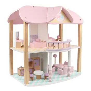 Горячая продажа розовой виллы, игрового домика, деревянной игрушки, кукольного домика для девочек