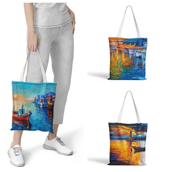 Женская сумка-тоут с принтом в стиле ретро, картина маслом, для фотосъемки в Гавани, Женская повседневная сумка-тоут, женская сумка на плечо, уличная пляжная сумка, повседневная сумка для рук