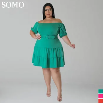 SOMO 5XL, короткий рукав, плюс Размер, Женская одежда, Летнее платье миди, Сексуальное Платье с открытыми плечами, Шикарные плиссированные платья, оптовая продажа, Прямая поставка