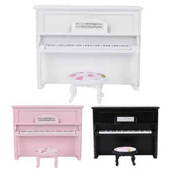 Миниатюрное пианино для кукольного домика 1:12, мини вертикальная модель пианино, игрушка с табуреткой, имитирующая мебель, игрушка для декора кукольного дома