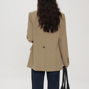 Роскошный Брендовый Блейзер с длинным рукавом, Женский Черный Блейзер, Офисное женское двубортное пальто, повседневные однотонные пальто, уличная одежда для девочек