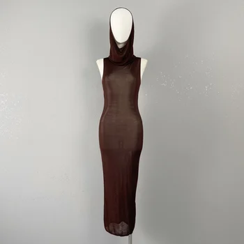 Драпированное трикотажное длинное платье с капюшоном, повседневная мода 2023, летняя новинка, лидер продаж