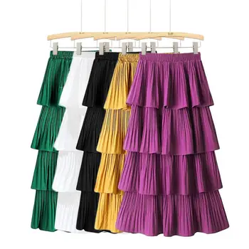 2023 новая шифоновая юбка для торта С высокой талией, нерегулярная Женская Ретро Повседневная многослойная плиссированная модная одежда, Женская юбка трапециевидной формы
