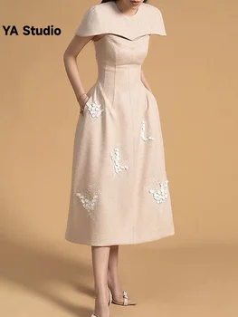 Дизайнерское платье [YA Studio], однотонный комплект из двух предметов с объемным цветком, лето-осень 2023