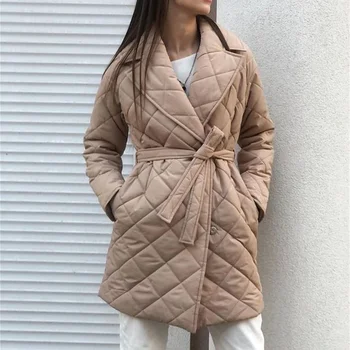 Модный универсальный дизайн, утепленная куртка с карманом на талии, Женская осенне-зимняя куртка 2021, Новый стиль, утепленная куртка средней длины с отворотом