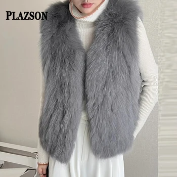 PLAZSON Sleeveless Faux Fur Cardigan Outwear Tops Women Elegant Solid Imitation Fox Fur Coat Vest Jacket шуба искусственный мех