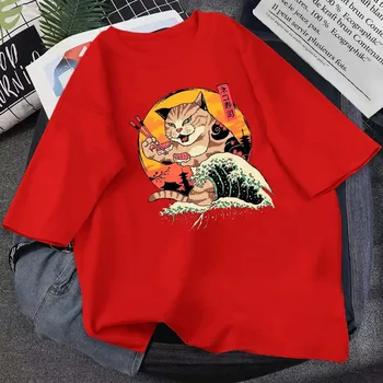 Летняя новинка 2021, футболка с принтом Японского морского кота, 14 цветов, Хлопковый топ большого размера с круглым вырезом и короткими рукавами на каждый день, простой топ
