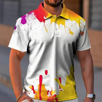 Новая Мужская рубашка Поло с принтом Граффити, Летние деловые Высококачественные Топы с короткими рукавами, Повседневная футболка-поло Для мужской Одежды