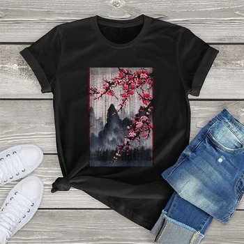 100% Хлопок, винтажная футболка с рисунком вишни в японском графическом стиле, одежда в подарок, Женская футболка с принтом, футболка Унисекс