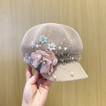 2022-жемчужный цветок, вентиляция, женская Восьмиугольная шляпа для отдыха, женские козырьки, кепки, женские шляпы, кепки для женщин, шляпа в корейском стиле