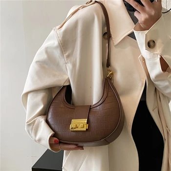 Сумки на плечо в виде полумесяца для женщин, трендовая винтажная дизайнерская седельная сумка через плечо, женские сумки из искусственной кожи под мышками