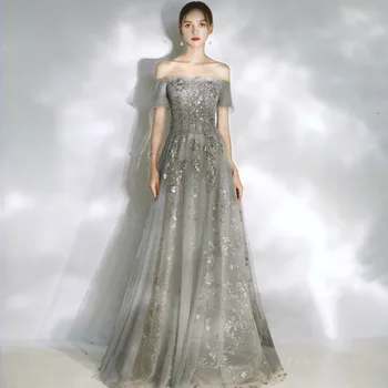 2020 Новое Изысканное Вечернее платье с пайетками, Длинное Элегантное Вечернее платье для Банкета, Вечеринки по случаю Дня рождения, Вечернее платье с открытыми плечами