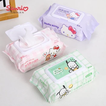Kawaii Sanrio 80 Листов/упаковка Hello Kittys Аниме Милые Детские Салфетки для рук и рта Портативные Наружные Бытовые Салфетки Подарки для Девочек