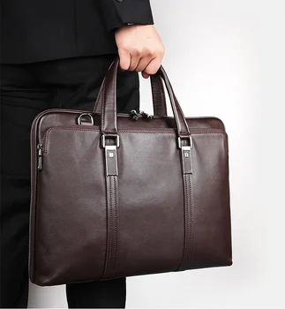 Черный Кофе Формальный Роскошный Кожаный слой Доктор Деловой человек Портфель сумка Классический Дизайнерский толстый ноутбук Ручной работы