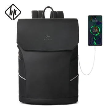 Роскошный Мужской рюкзак HK для 15,6-дюймового ноутбука с USB-зарядкой, водонепроницаемый рюкзак с отражающим клапаном для деловых поездок и учебы