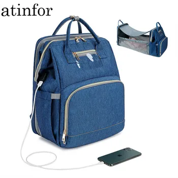 atinfor 2020 Новое обновление USB Складная кровать Сумка для мамы, сумка для подгузников для папы, Рюкзак, Многоцветная многофункциональная детская сумка Большой емкости